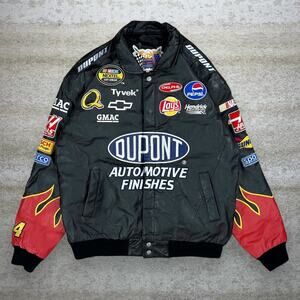 Vintage 90s Jeff Hamilton Genuine Leather Jacket Mens L Black Red Flames